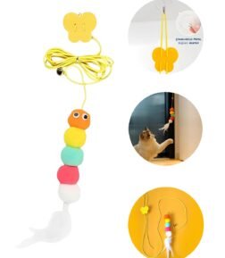 Elastik Yapışkanlı Kedi Oyun Oltası – Renkli, Ponponlu, Çıngıraklı Kedi Oyuncağı