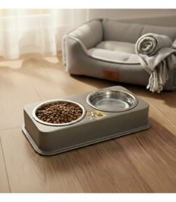 Çiftli Paslanmaz Çelik Mama ve Su Kabı Plastik Tabanlı Kedi Köpek Mama Kabı