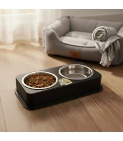 Çiftli Paslanmaz Çelik Mama ve Su Kabı Plastik Tabanlı Kedi Köpek Mama Kabı